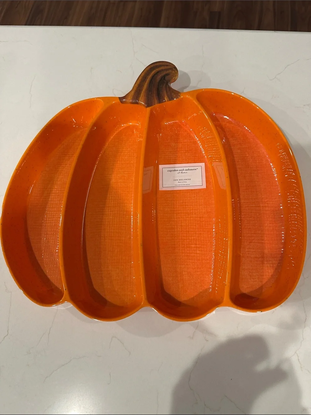 Cupcakes & Cashmere Orange Pumpkin Shaped Melamine Divided Serving Tray Platter